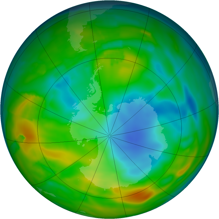 Antarctic ozone map for 30 July 2010